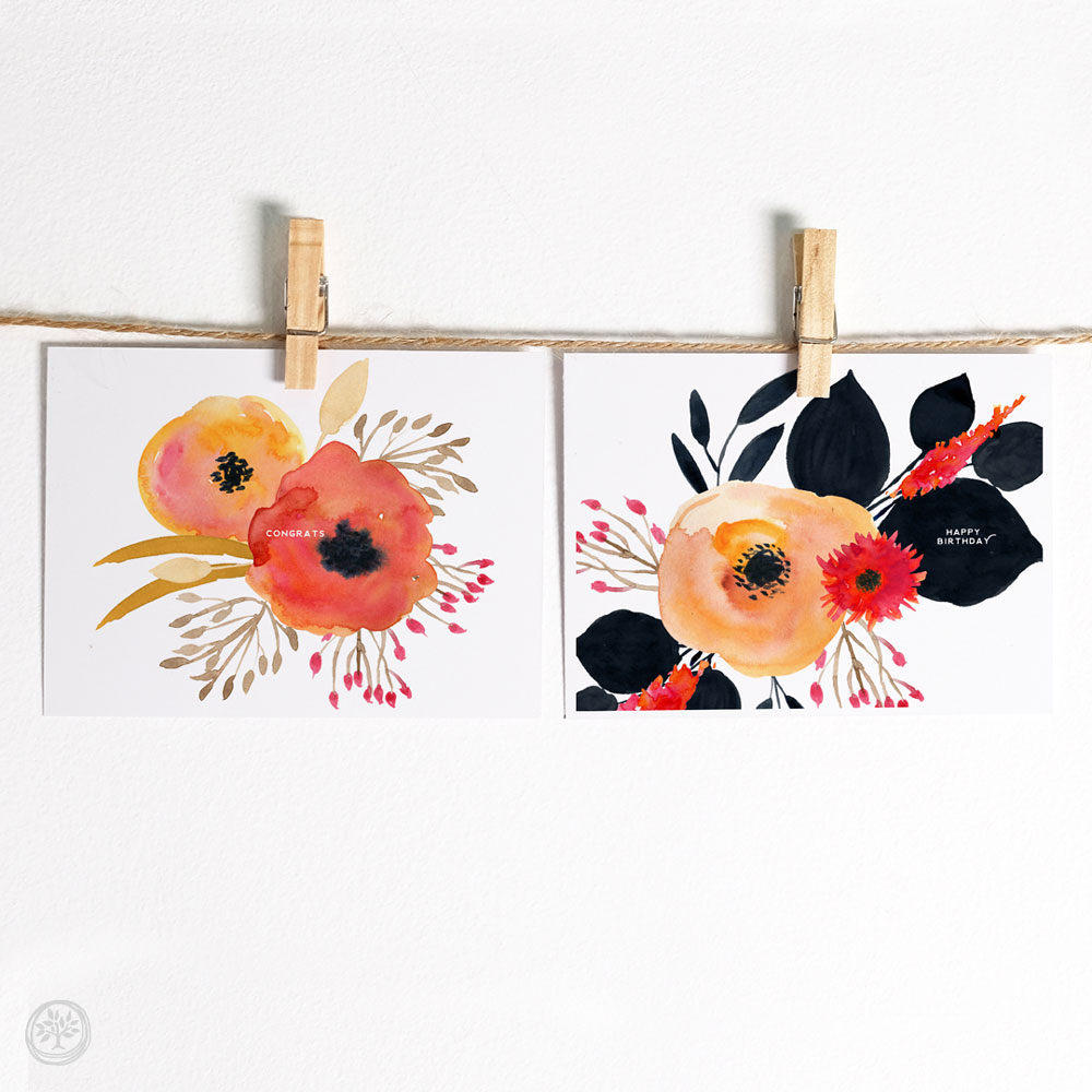 Coral Floral Note Cards